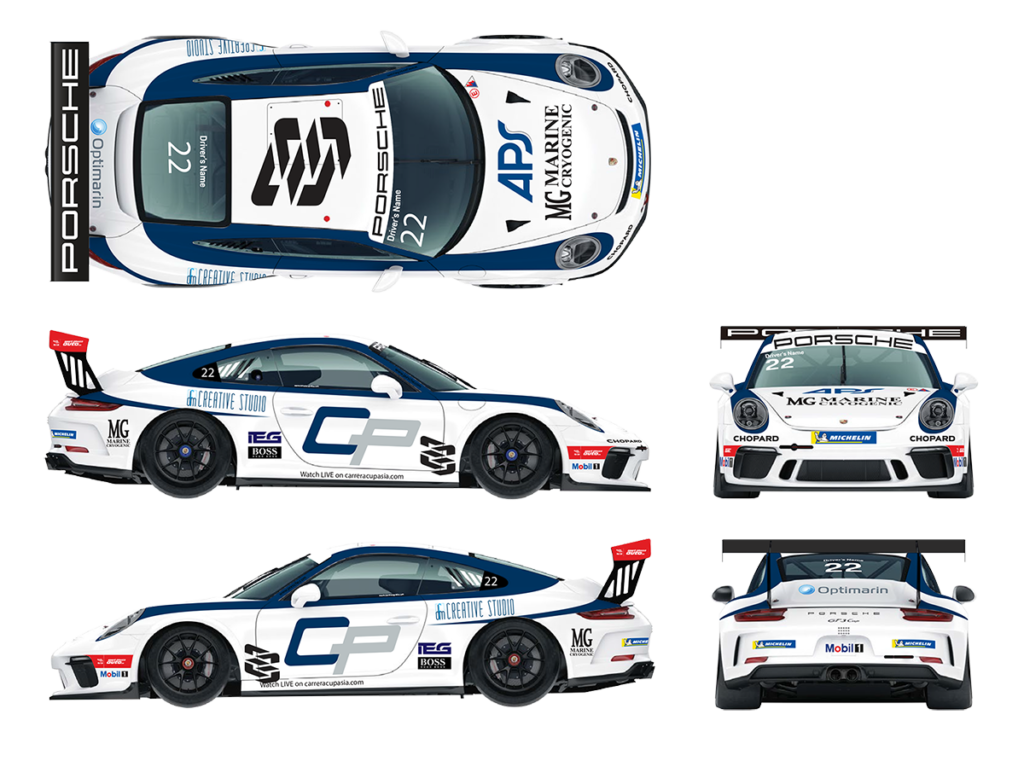 Porsche Carrera Cup Asia 2019 singapore car livery design for teamNZ Graeme Dowsett